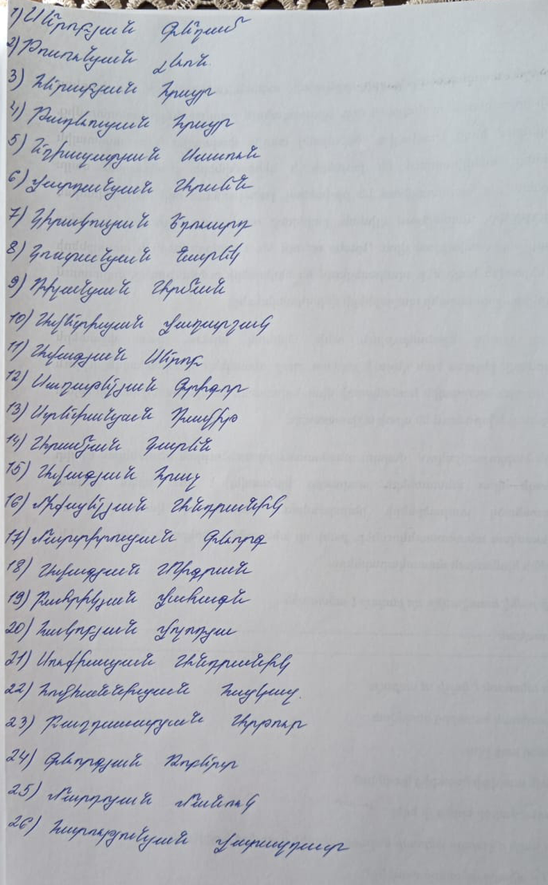 La lista manuscrita