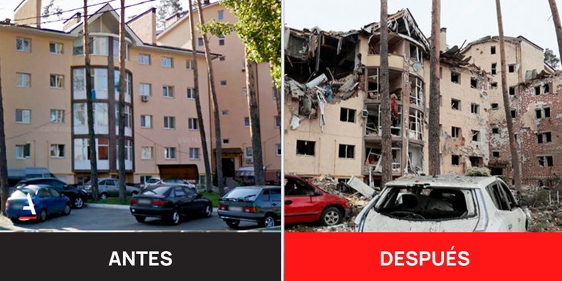 Daños a un edificio residencial en Irpín