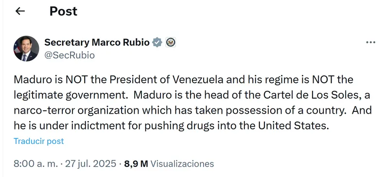 El posteó del secretario de estado de EEUU que culmina hoy con la detención de Maduro